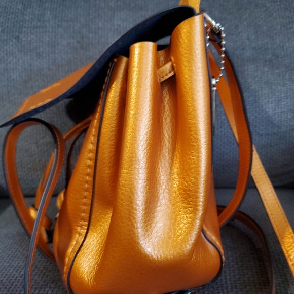 Coach Derby Metallic Tangerine Pebbled Coated Leather Backpack - Picture 6 of 10